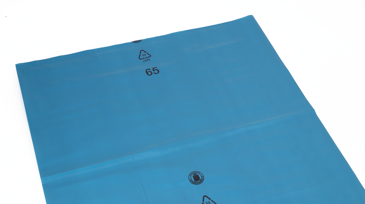 Deiss Garbage Bags 240 L Recycling LDPE 650+550x1350 mm Type 100 Blue 1 Carton (100 Pieces)