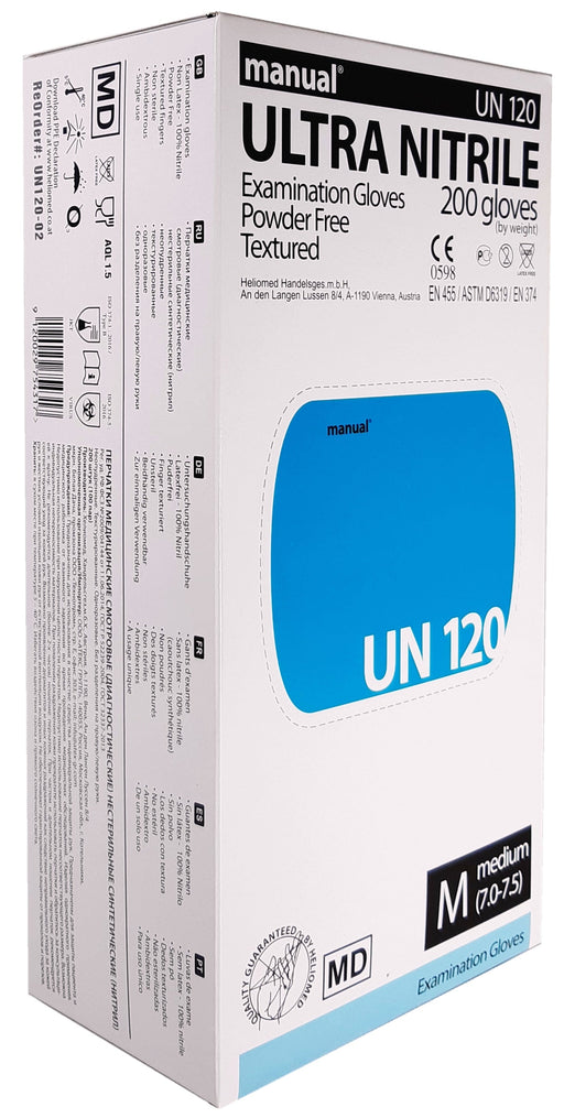 manual UN 120 Untersuchungshandschuhe Nitril Blau (S-L 200 Stück/ XL 180 Stück)