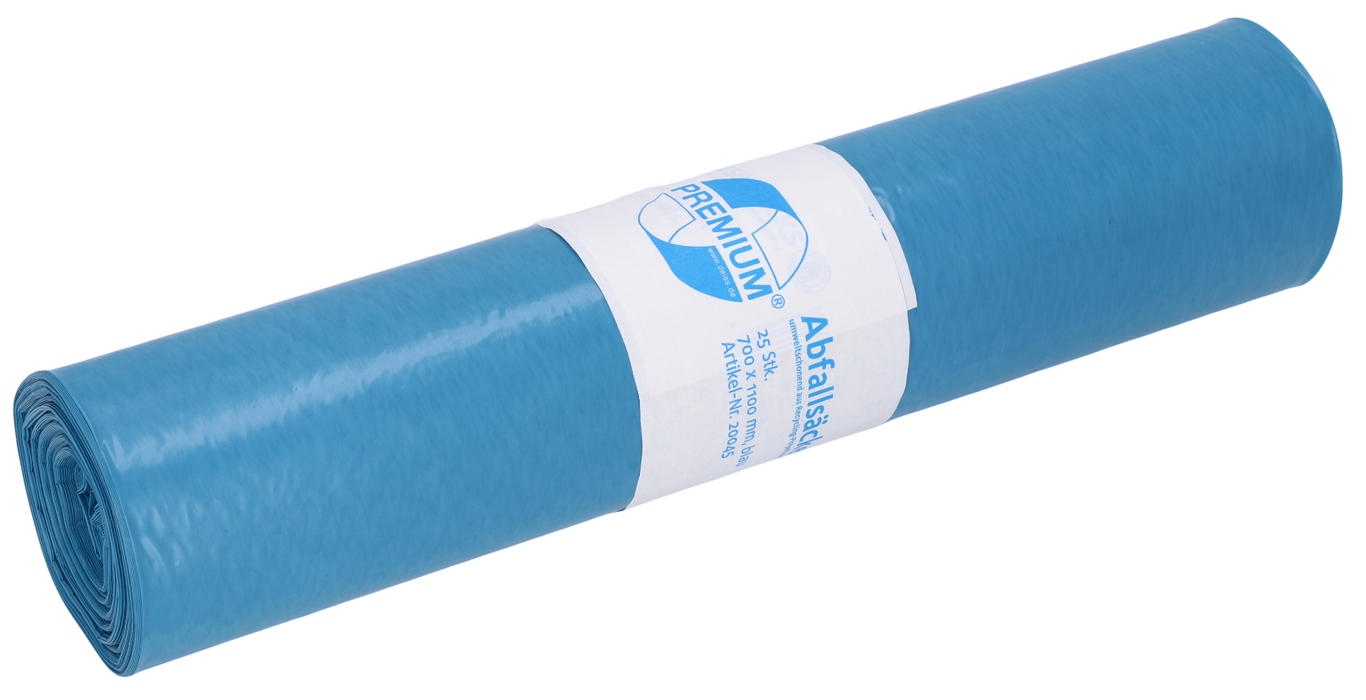 Deiss Garbage Bags 120 L Recycled LDPE 700x1100 mm Type 60 Blue 1 Carton (25 Pieces x 10 Rolls = 250 Pieces)