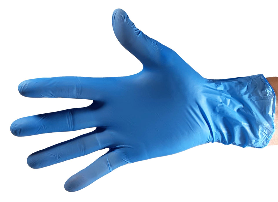 Hautsache Protect Shop mit Vitril Handschuhen in schwarz, blau & lila Hautsache Protect Shop mit Vitril Handschuhen in schwarz, blau & lila